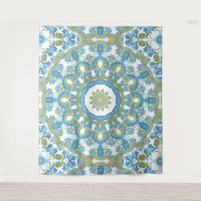 ornamental blue green white decor decoration tapestry (Front)