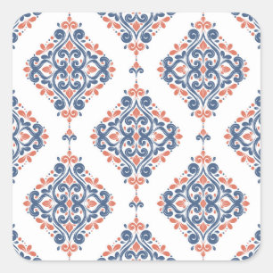 Ornamental Blue Orange: Vintage Seamless Square Sticker