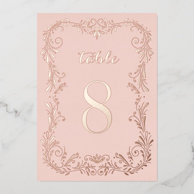 Ornamental Boho sketch Rose Gold Table Numbers (Front)