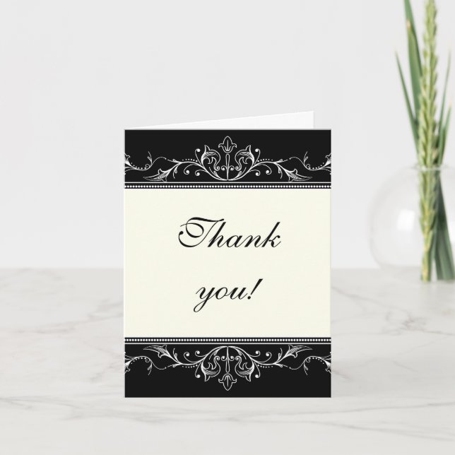 Ornamental border black white Thank you note card (Front)