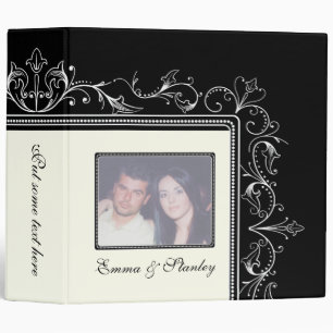 Ornamental border black white wedding binder