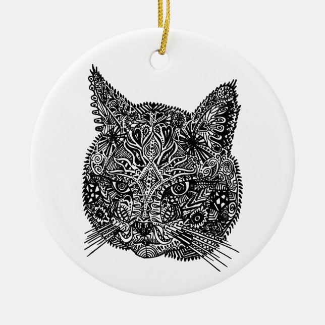 Ornamental Cat Head  Ceramic Ornament (Front)