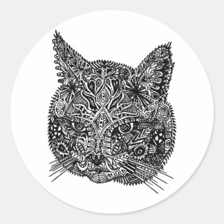 Ornamental Cat Head Classic Round Sticker