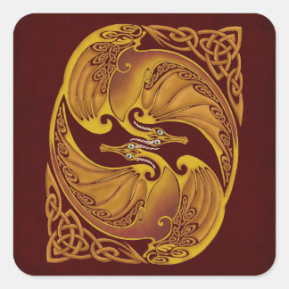 Ornamental Celtic Dragons Square Sticker