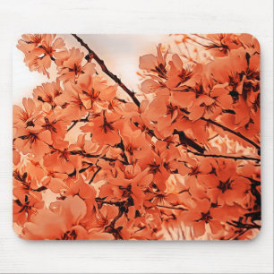 Ornamental Cherry Branches Orange Stylized Mouse Pad