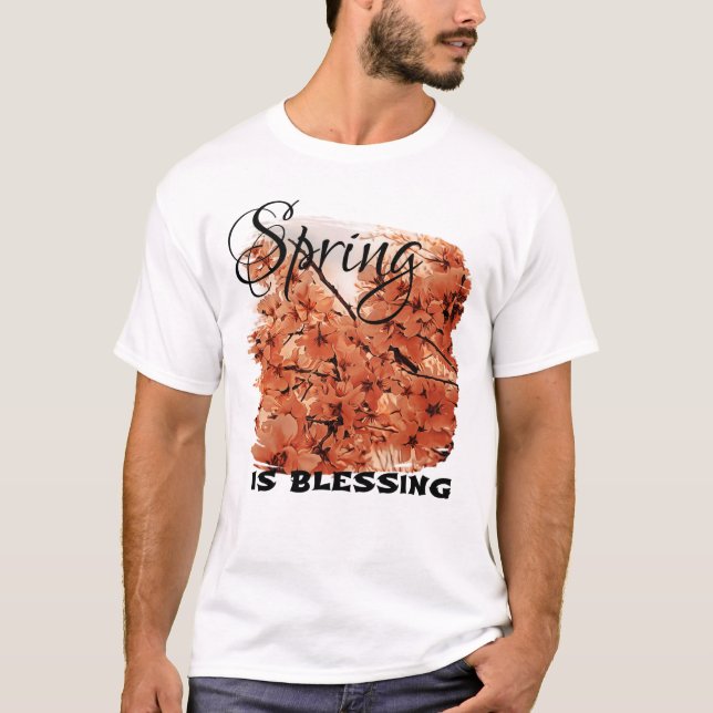 Ornamental Cherry Branches Orange Stylized T-Shirt (Front)