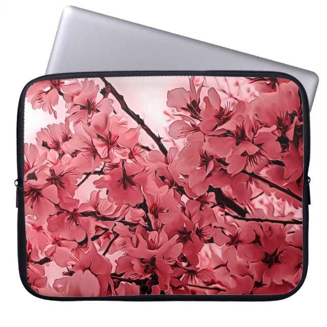 Ornamental Cherry Branches Pink Stylized Laptop Sleeve (Front)