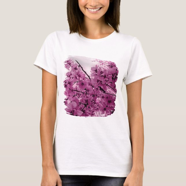 Ornamental Cherry Branches Purple Stylized T-Shirt (Front)