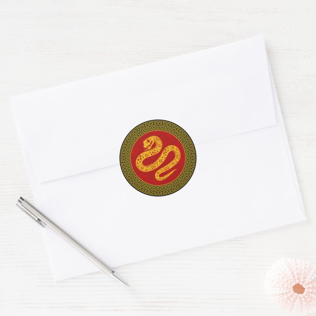 Ornamental Chinese New Year Snake Classic Round Sticker (Envelope)
