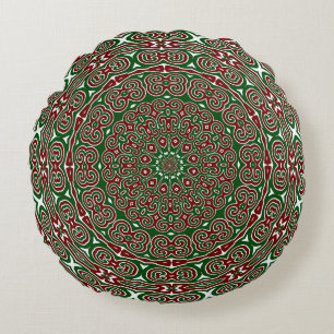 Ornamental Christmas Mandala Round Pillow