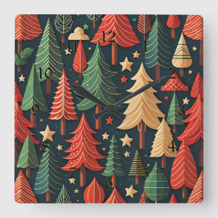 Ornamental Christmas Tree pattern Square Wall Clock
