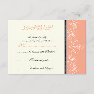 Ornamental coral white wedding RSVP card