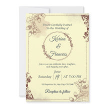 Ornamental Cream & Burgundy Fall Wedding Invite