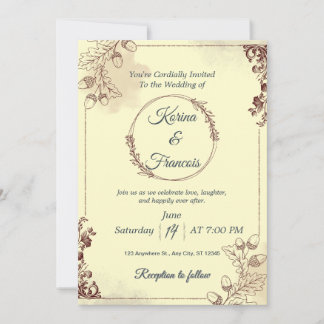 Ornamental Cream & Burgundy Fall Wedding Invite