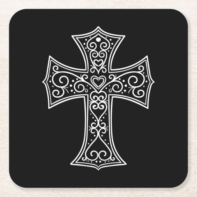 Ornamental cross square paper coaster (Front)