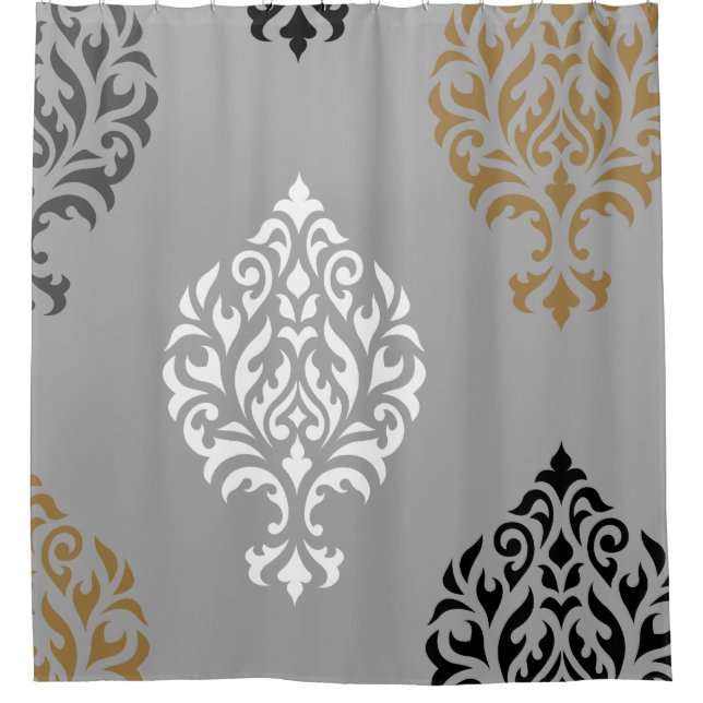 Ornamental Damask Art I Black White Greys Gold (Front)