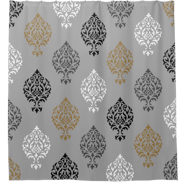Ornamental Damask Ptn Black White Greys Gold (Front)
