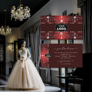 Ornamental Dark Wine Red Ornate Borders with Logo Business Card