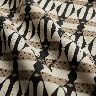 Ornamental Elegant Black & Beige Geometric Pattern Fabric