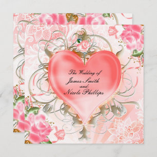 Ornamental Elegant Floral Heart Peach Invitations