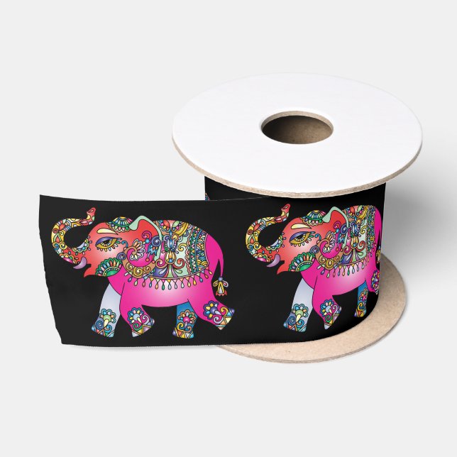 ornamental elephant ribbon satin ribbon (Spool)