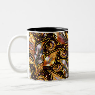 Ornamental Feather Abstract Two-Tone Coffee Mug