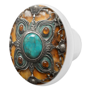 Ornamental Fire Jewel with Verdigris & Silver Lace Ceramic Knob