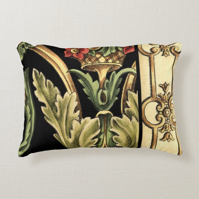 Ornamental Floral Design with Black Borders Accent Pillow (Front)