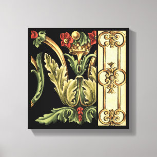 Ornamental Floral Design with Black Borders Canvas Print