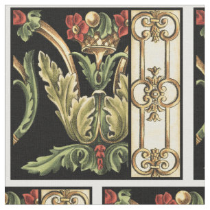 Ornamental Floral Design with Black Borders Fabric