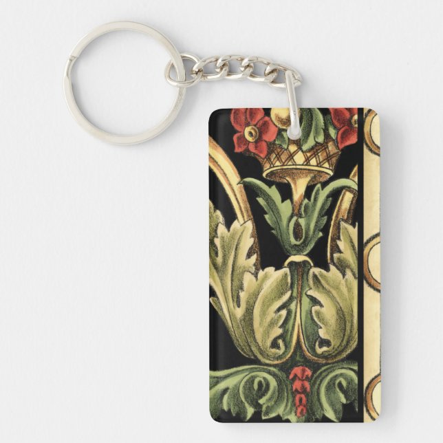 Ornamental Floral Design with Black Borders Keychain (Front)