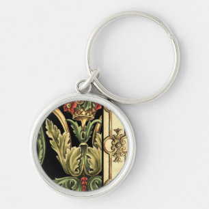 Ornamental Floral Design with Black Borders Keychain