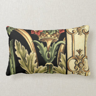 Ornamental Floral Design with Black Borders Lumbar Pillow