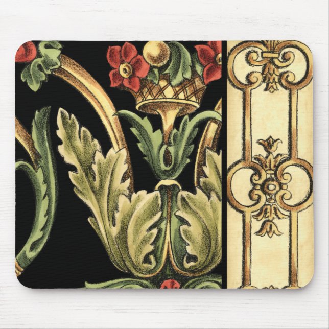 Ornamental Floral Design with Black Borders Mouse Pad (Front)