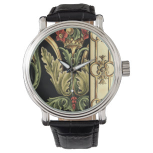 Ornamental Floral Design with Black Borders Watch