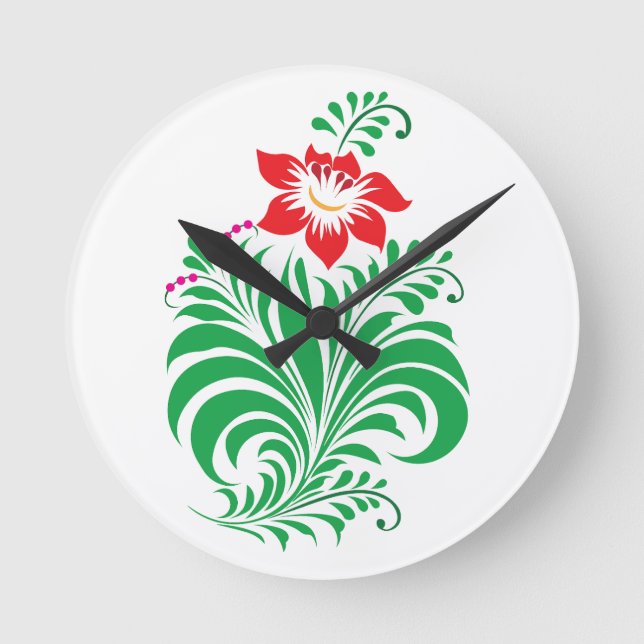 Ornamental Floral Flower Design – Elegant Round Clock (Front)