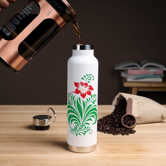 Ornamental Floral Flower Design – Elegant Water Bottle (Coffee (Rotated))