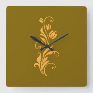 Ornamental Floral Flower Design  Square Wall Clock