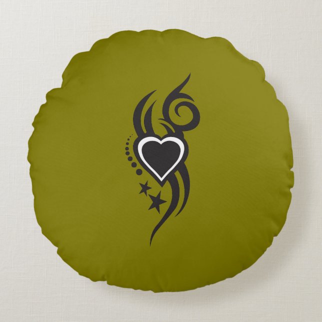 Ornamental Floral Heart Tattoo  Round Pillow (Front)