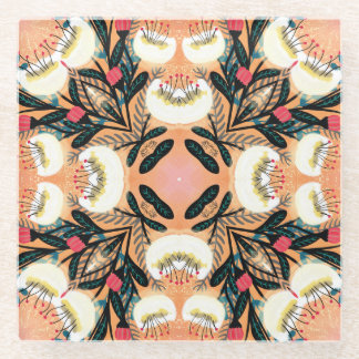 Ornamental Floral Paisley Bandanna Design Glass Coaster