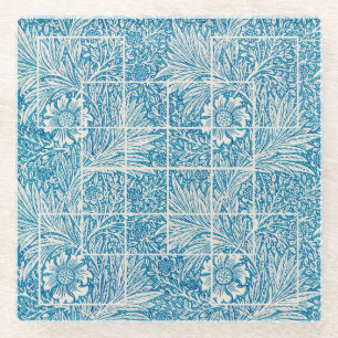 Ornamental Floral Pattern Blue and White Glass Coaster