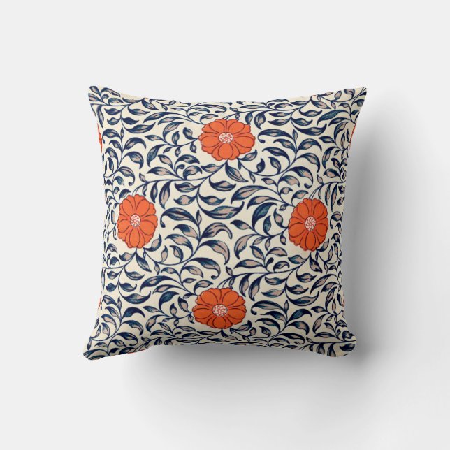 Ornamental Floral Pattern Throw Pillow (Back)