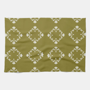 Ornamental Flourish Tile Olive Green Kitchen Towel
