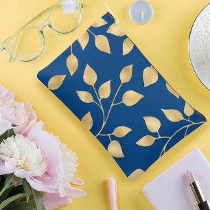 ornamental foliage design faux gold leaf pattern accessory pouch