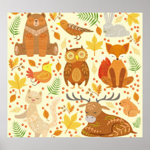 Ornamental forest animals illustration. poster