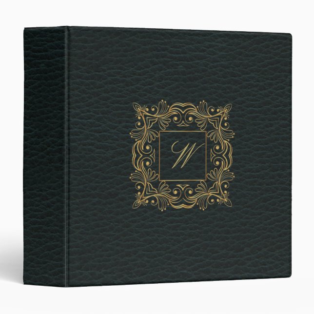 Ornamental Frame Monogram on Dark Leather Binder (Front/Spine)
