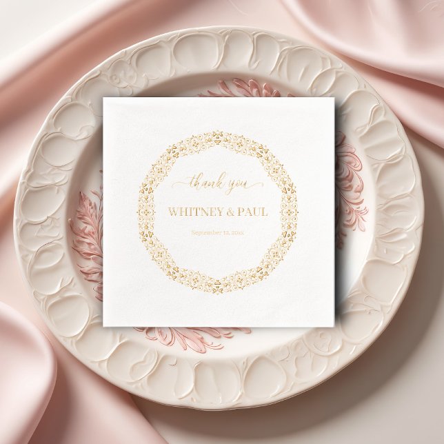 Ornamental Frame | Thank You , Names Foil Wedding Napkins (Creator Uploaded)