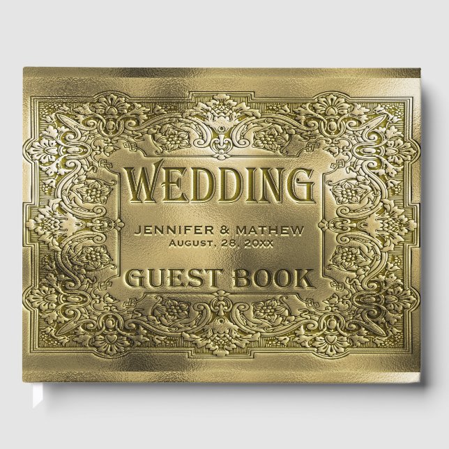 Ornamental Gold Embossed Wedding Look Guest Book (Front)