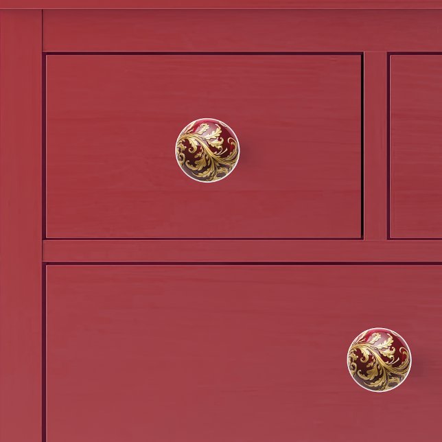 Ornamental Gold Leaf Scrollwork Red Orb Ceramic Knob (Creator Uploaded)