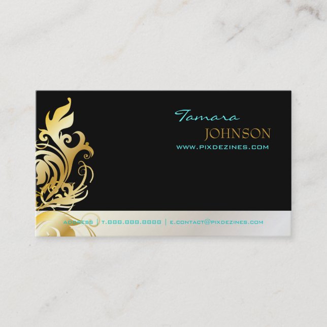 Ornamental gold leaves/swirls business card (Front)